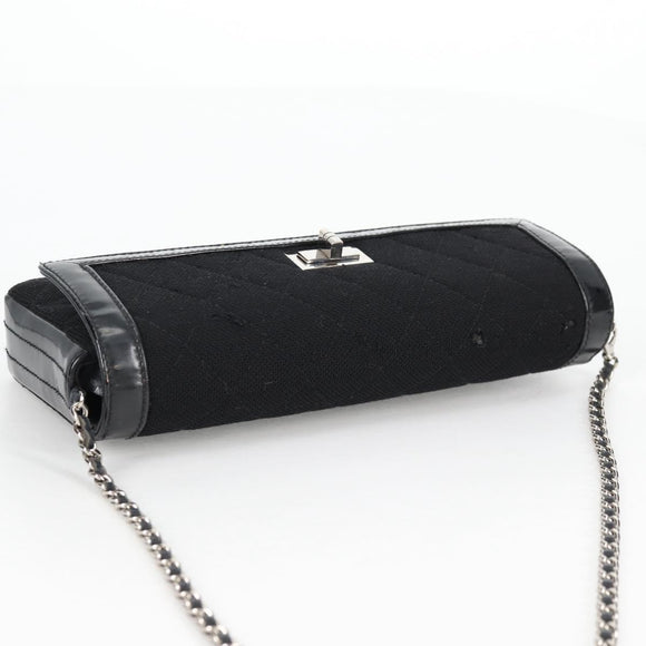 CHANEL Matelasse Chain Shoulder Bag Cotton Black Silver CC Auth yk19360