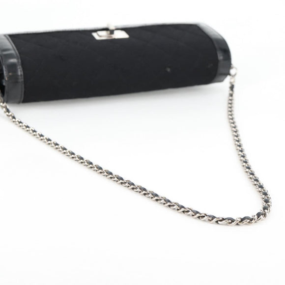 CHANEL Matelasse Chain Shoulder Bag Cotton Black Silver CC Auth yk19360
