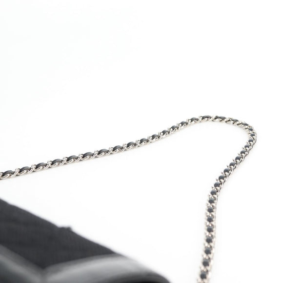 CHANEL Matelasse Chain Shoulder Bag Cotton Black Silver CC Auth yk19360