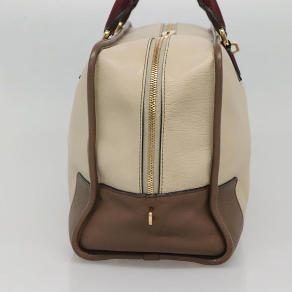 LOEWE Anagram Amazona 36 Hand Bag Leather Beige Gold Auth yk19361