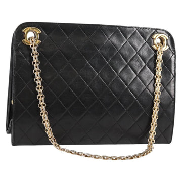 CHANEL Matelasse Chain Hand Bag Lamb Skin Black Gold CC Auth yk19362