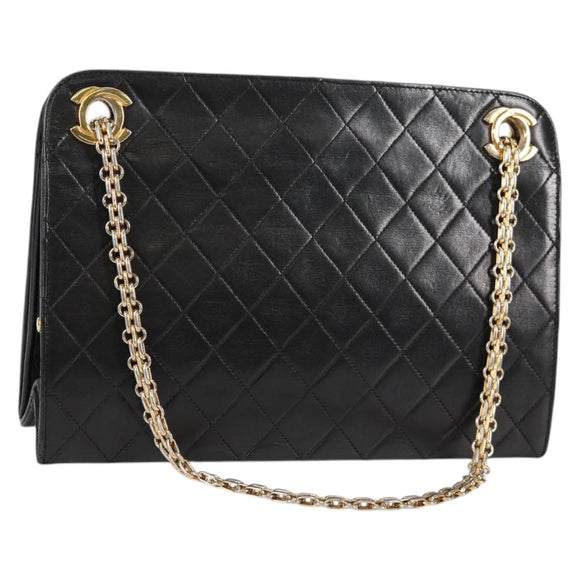 CHANEL Matelasse Chain Hand Bag Lamb Skin Black Gold CC Auth yk19362