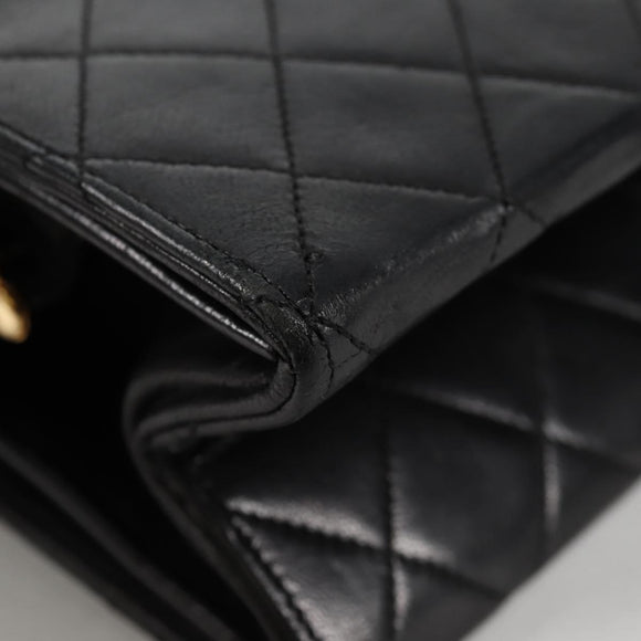 CHANEL Matelasse Chain Hand Bag Lamb Skin Black Gold CC Auth yk19362