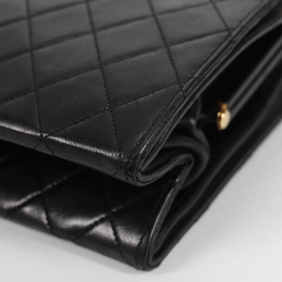 CHANEL Matelasse Chain Hand Bag Lamb Skin Black Gold CC Auth yk19362