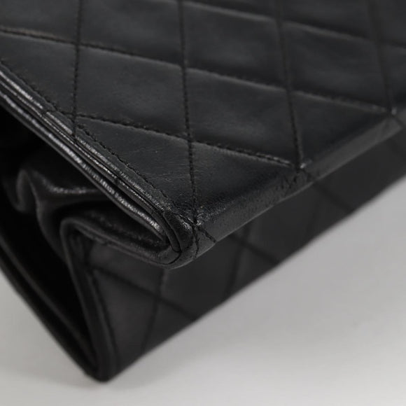 CHANEL Matelasse Chain Hand Bag Lamb Skin Black Gold CC Auth yk19362