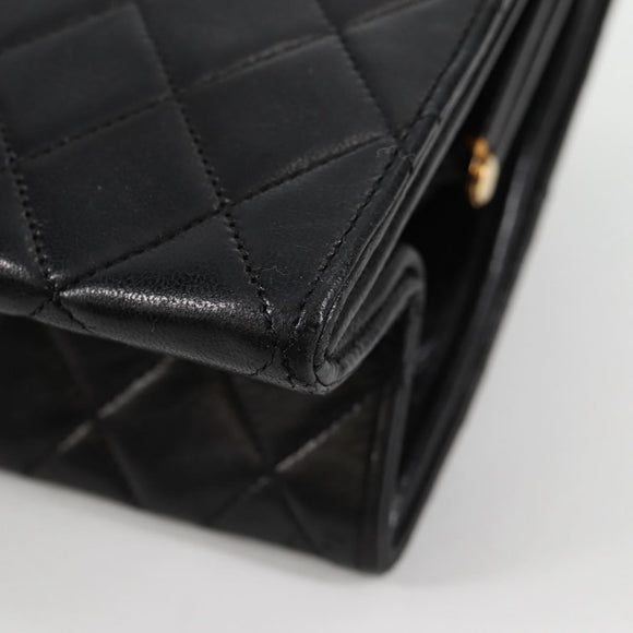 CHANEL Matelasse Chain Hand Bag Lamb Skin Black Gold CC Auth yk19362