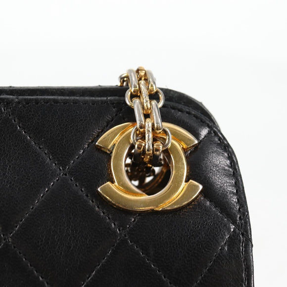 CHANEL Matelasse Chain Hand Bag Lamb Skin Black Gold CC Auth yk19362