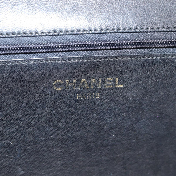 CHANEL Matelasse Chain Hand Bag Lamb Skin Black Gold CC Auth yk19362