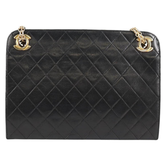 CHANEL Matelasse Chain Hand Bag Lamb Skin Black Gold CC Auth yk19362