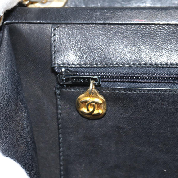 CHANEL Matelasse Chain Hand Bag Lamb Skin Black Gold CC Auth yk19362