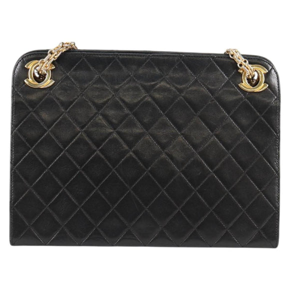 CHANEL Matelasse Chain Hand Bag Lamb Skin Black Gold CC Auth yk19362