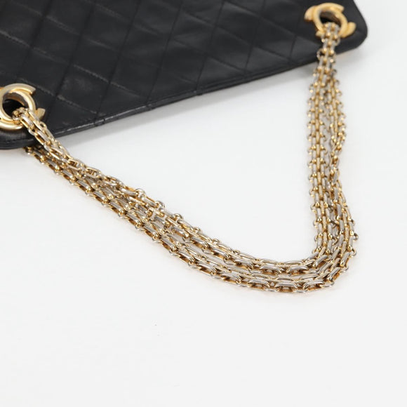 CHANEL Matelasse Chain Hand Bag Lamb Skin Black Gold CC Auth yk19362