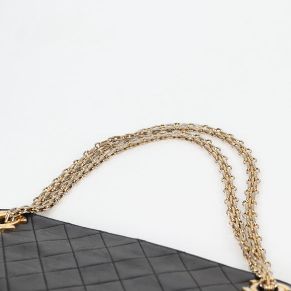 CHANEL Matelasse Chain Hand Bag Lamb Skin Black Gold CC Auth yk19362