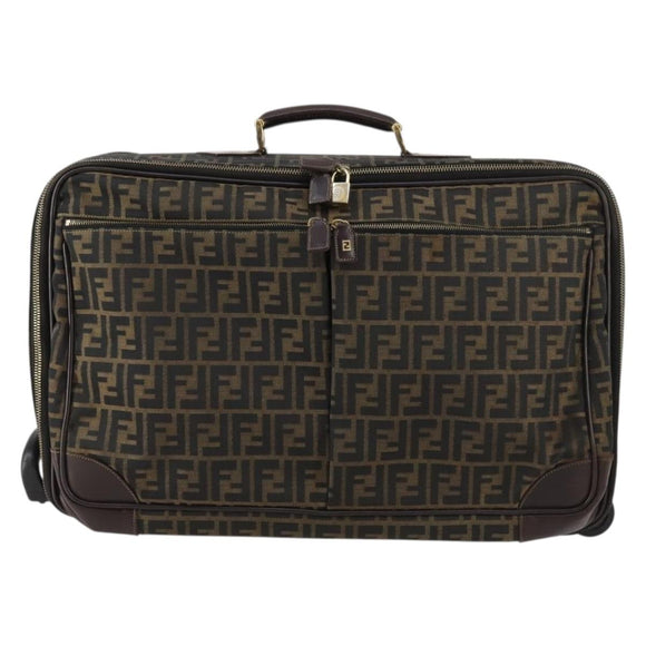 FENDI Zucca Canvas Carry Case Black Brown Auth yk19369