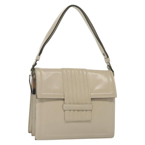 SAINT LAURENT Shoulder Bag Leather White Silver Auth yk19372