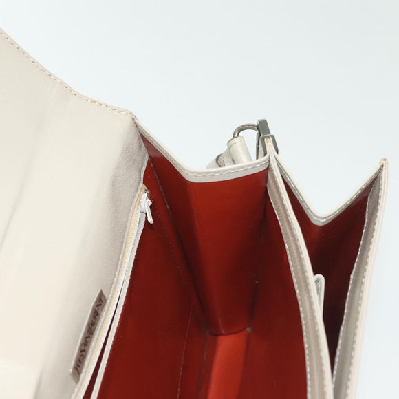 SAINT LAURENT Shoulder Bag Leather White Silver Auth yk19372