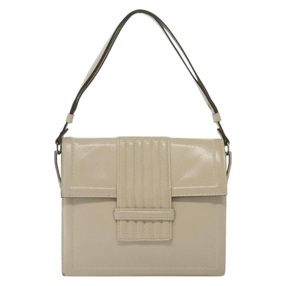 SAINT LAURENT Shoulder Bag Leather White Silver Auth yk19372