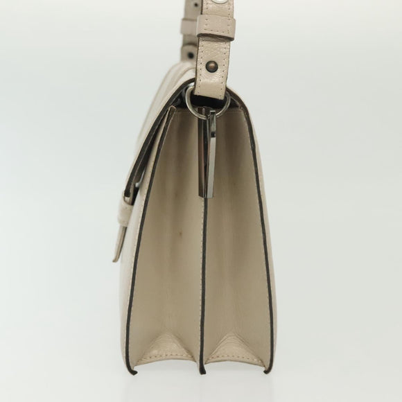 SAINT LAURENT Shoulder Bag Leather White Silver Auth yk19372