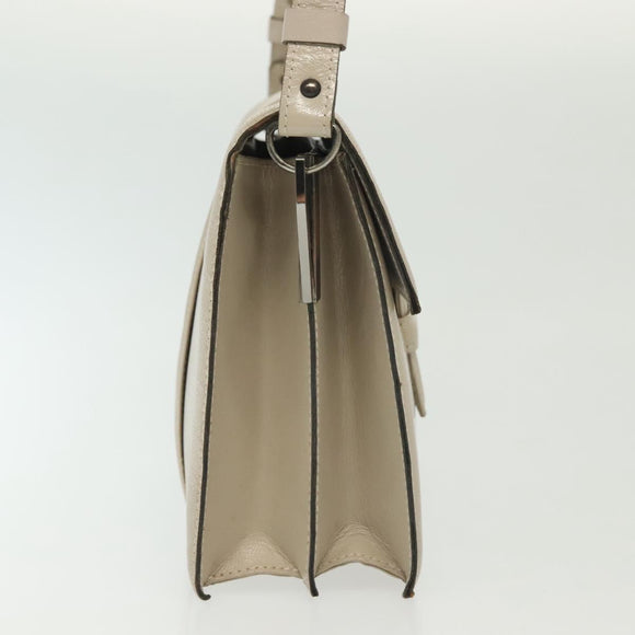 SAINT LAURENT Shoulder Bag Leather White Silver Auth yk19372