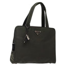 PRADA Hand Bag Nylon Silver Khaki Auth yk19373-1