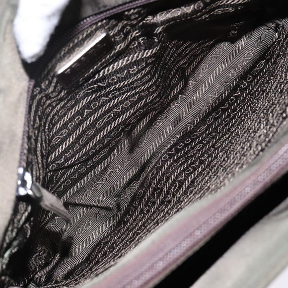 PRADA Hand Bag Nylon Silver Khaki Auth yk19373