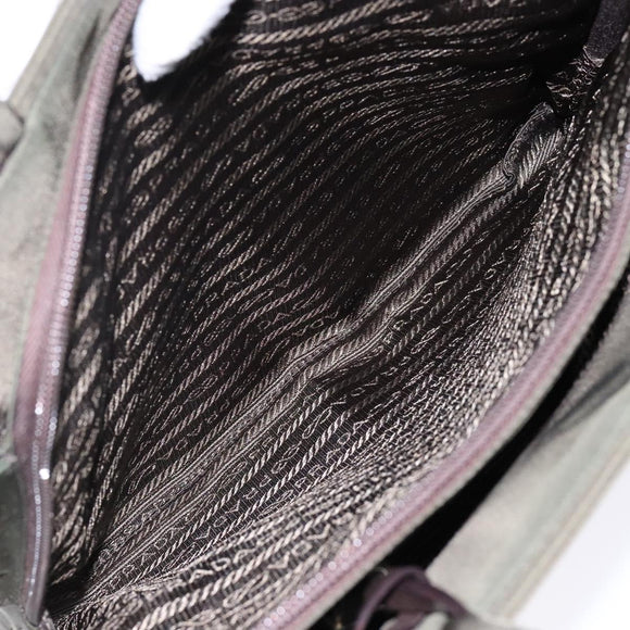 PRADA Hand Bag Nylon Silver Khaki Auth yk19373
