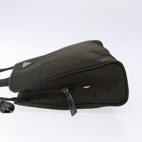 PRADA Hand Bag Nylon Silver Khaki Auth yk19373
