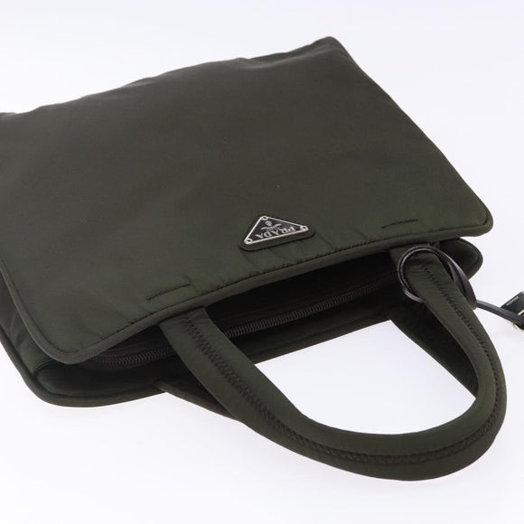 PRADA Hand Bag Nylon Silver Khaki Auth yk19373