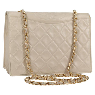 CHANEL Matelasse Chain Shoulder Bag Lamb Skin Vanilla Gold CC Auth yk19374