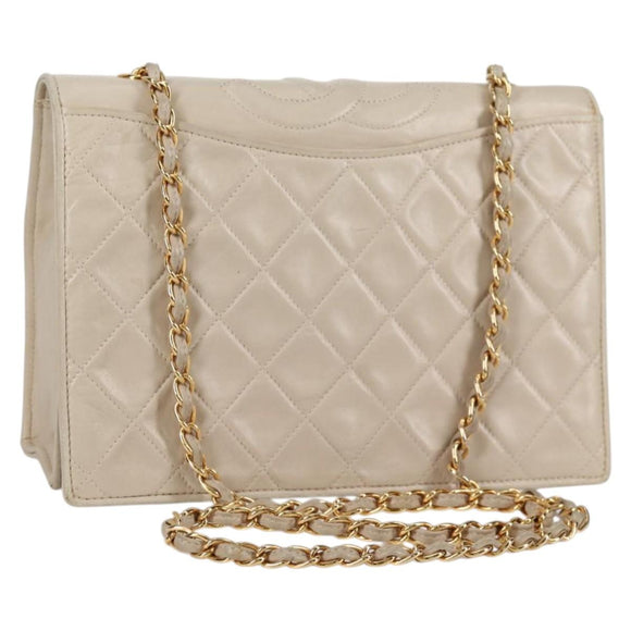 CHANEL Matelasse Chain Shoulder Bag Lamb Skin Vanilla Gold CC Auth yk19374