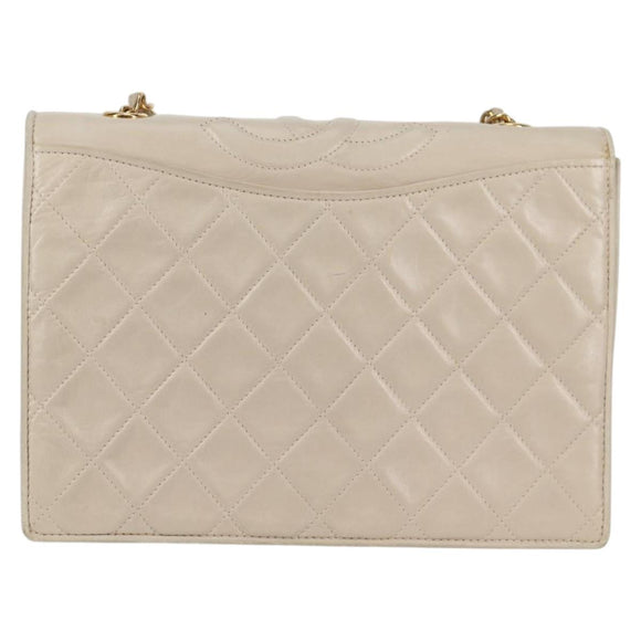 CHANEL Matelasse Chain Shoulder Bag Lamb Skin Vanilla Gold CC Auth yk19374