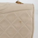CHANEL Matelasse Chain Shoulder Bag Lamb Skin Vanilla Gold CC Auth yk19374-5