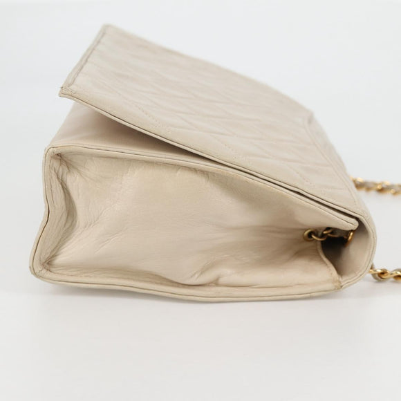 CHANEL Matelasse Chain Shoulder Bag Lamb Skin Vanilla Gold CC Auth yk19374