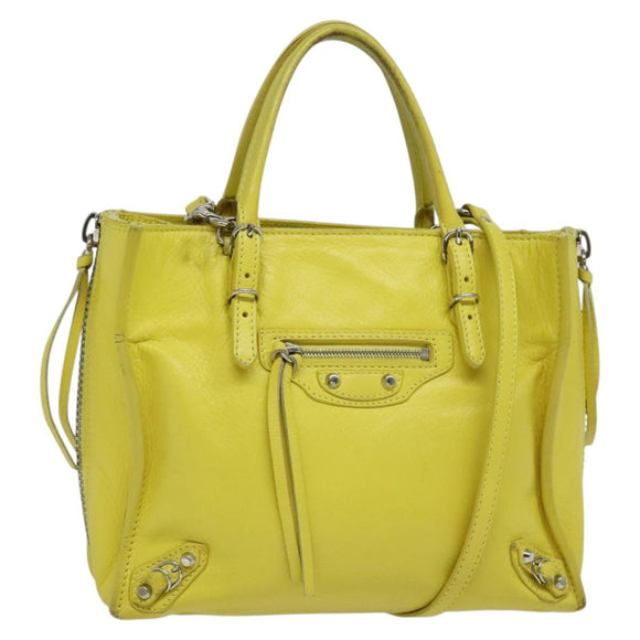 BALENCIAGA Paper Mini Hand Bag Leather 2way Yellow Silver 357333 Auth yk19376