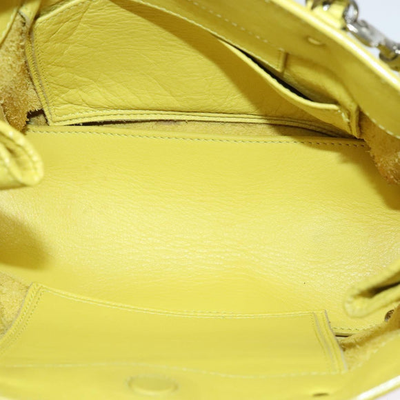BALENCIAGA Paper Mini Hand Bag Leather 2way Yellow Silver 357333 Auth yk19376