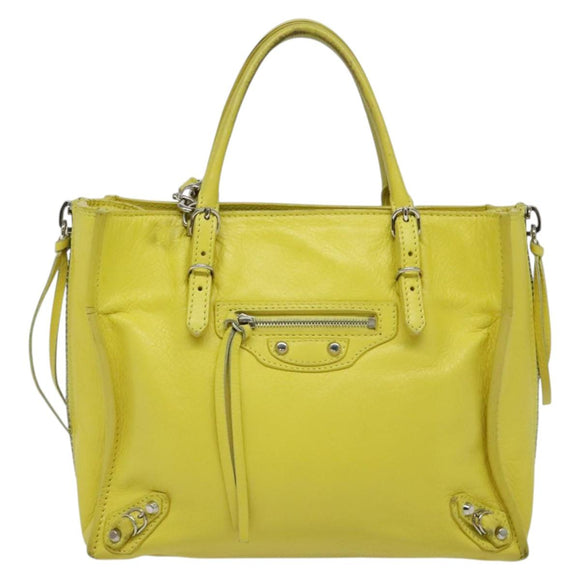 BALENCIAGA Paper Mini Hand Bag Leather 2way Yellow Silver 357333 Auth yk19376
