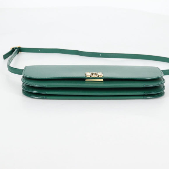 LOEWE Goya Long Shoulder Bag Leather Green Gold Auth yk19378M