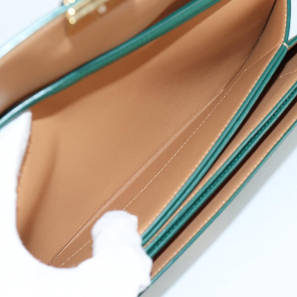 LOEWE Goya Long Shoulder Bag Leather Green Gold Auth yk19378M