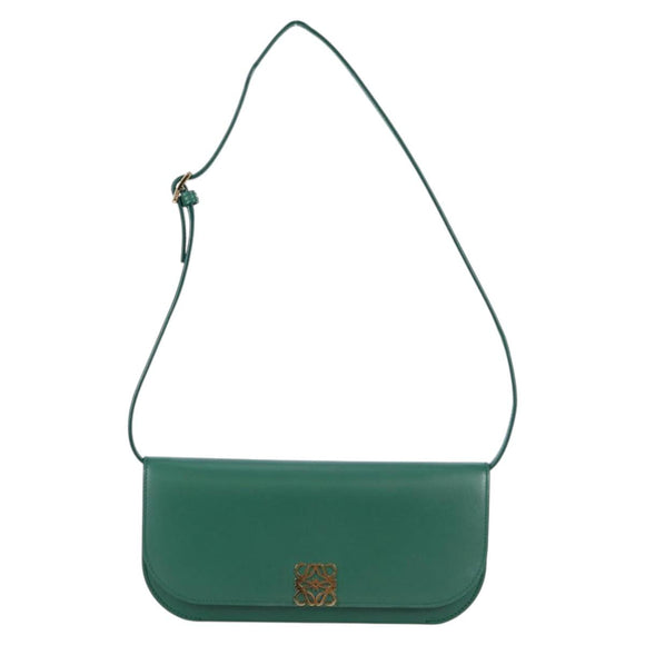 LOEWE Goya Long Shoulder Bag Leather Green Gold Auth yk19378M