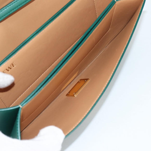 LOEWE Goya Long Shoulder Bag Leather Green Gold Auth yk19378M