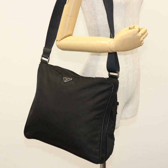 PRADA Shoulder Bag Nylon Black Silver Auth yk19379