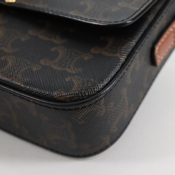 CELINE Triomphe Claude Shoulder Bag PVC Leather Black Gold Auth yk19380M