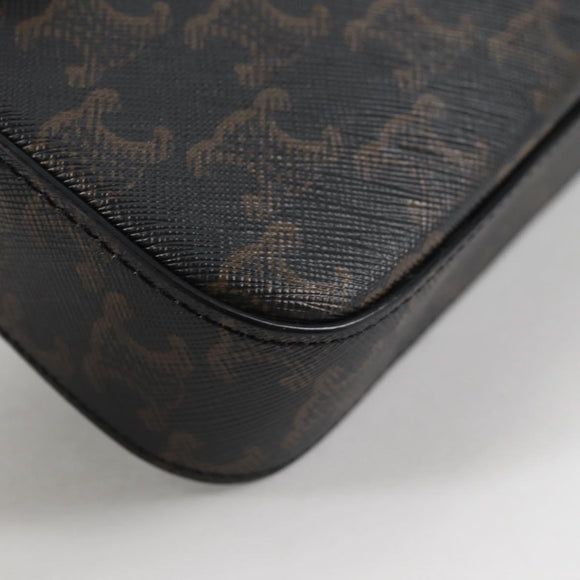 CELINE Triomphe Claude Shoulder Bag PVC Leather Black Gold Auth yk19380M