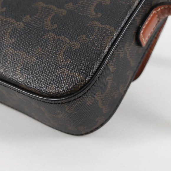 CELINE Triomphe Claude Shoulder Bag PVC Leather Black Gold Auth yk19380M