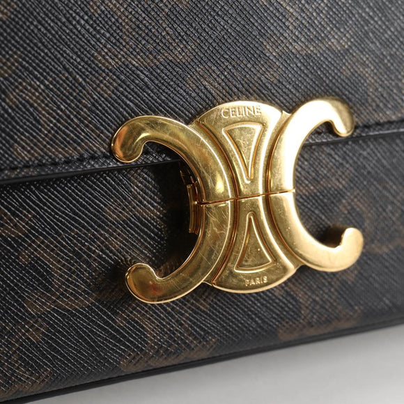 CELINE Triomphe Claude Shoulder Bag PVC Leather Black Gold Auth yk19380M