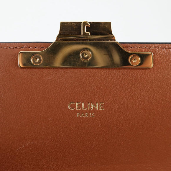 CELINE Triomphe Claude Shoulder Bag PVC Leather Black Gold Auth yk19380M