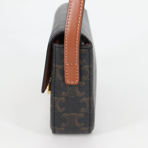 CELINE Triomphe Claude Shoulder Bag PVC Leather Black Gold Auth yk19380M