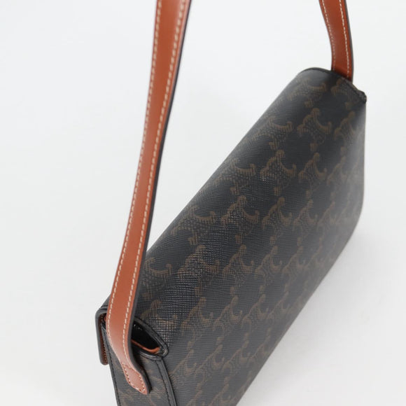 CELINE Triomphe Claude Shoulder Bag PVC Leather Black Gold Auth yk19380M