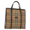 Burberrys Nova Check Hand Bag Canvas Beige Gold Auth yk19386-1
