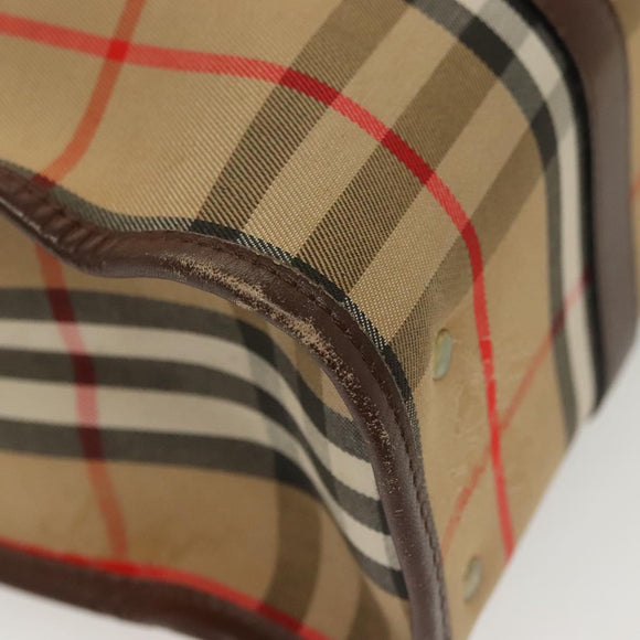 Burberrys Nova Check Hand Bag Canvas Beige Gold Auth yk19386